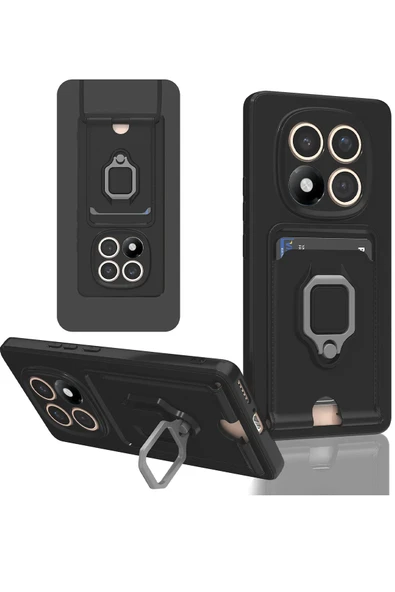 Xiaomi Redmi Note 14 Pro 5G Kılıf Zuma Kartvizitli Yüzüklü Silikon - Siyah ürün görseli