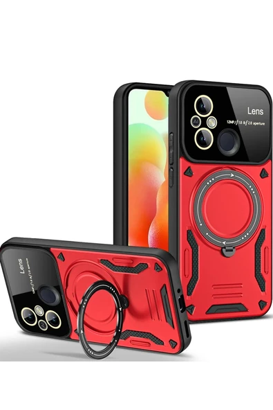 Xiaomi Redmi 12C Kılıf Joy Lens Standlı Kapak - Kırmızı ürün görseli