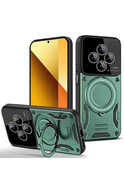 Xiaomi Redmi 14C Kılıf Joy Lens Standlı Kapak - Koyu Yeşil ürün görseli 1