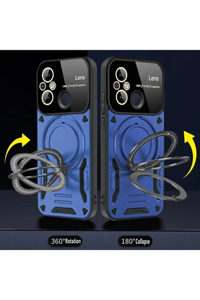 Xiaomi Redmi 12C Kılıf Joy Lens Standlı Kapak - Kırmızı - Resim 2