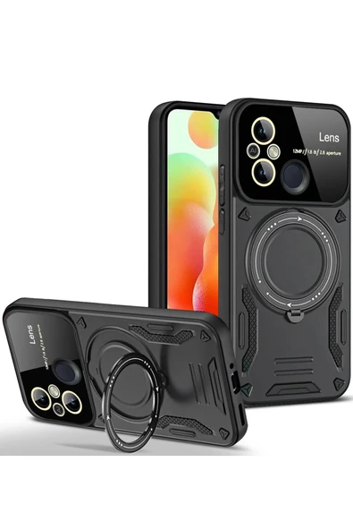 Xiaomi Redmi 12C Kılıf Joy Lens Standlı Kapak - Siyah ürün görseli