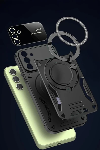 Samsung Galaxy S24 FE Kılıf Joy Lens Standlı Kapak - Kırmızı - Resim 2