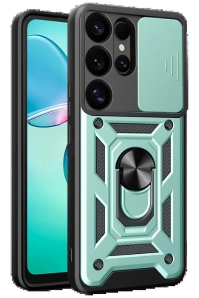 Samsung Galaxy S25 Ultra Kılıf Pars Lens Yüzüklü Silikon - Yeşil ürün görseli