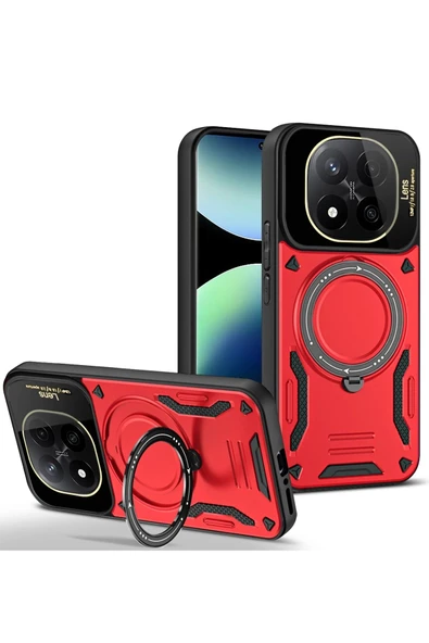 Xiaomi Redmi Note 14 Pro 4G Kılıf Joy Lens Standlı Kapak - Kırmızı ürün görseli