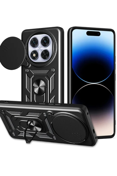 Xiaomi Redmi Note 14 Pro Plus Kılıf Pars Lens Yüzüklü Silikon - Siyah ürün görseli