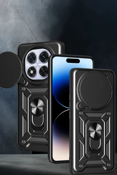 Xiaomi Redmi Note 14 Pro Plus Kılıf Pars Lens Yüzüklü Silikon - Siyah - Resim 2