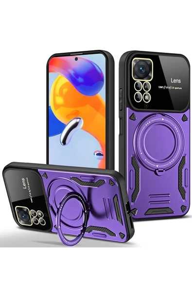 Xiaomi Redmi Note 11 Pro Kılıf Joy Lens Standlı Kapak - Mor ürün görseli