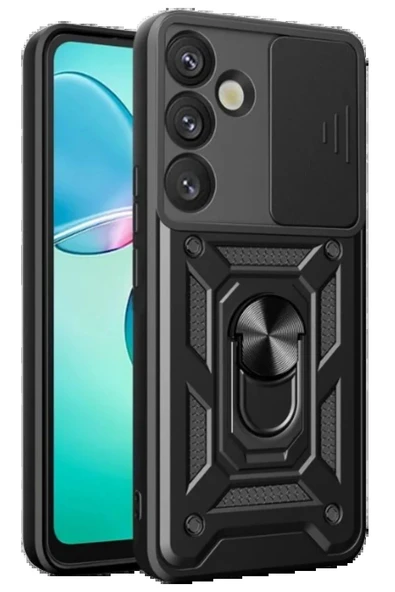 Samsung Galaxy S25 Plus Kılıf Pars Lens Yüzüklü Silikon - Siyah ürün görseli