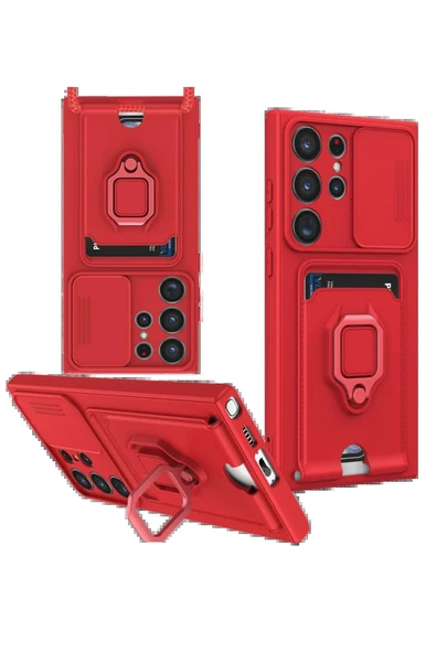 Samsung Galaxy S25 Ultra Kılıf Zuma Kartvizitli Yüzüklü Silikon - Kırmızı ürün görseli
