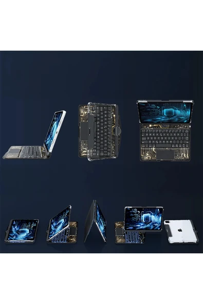 JP11 iPad Pro 11 (2022) Kılıf Vales Dönen Ledli Klavyeli Tablet Kılıfı - Siyah - Resim 4