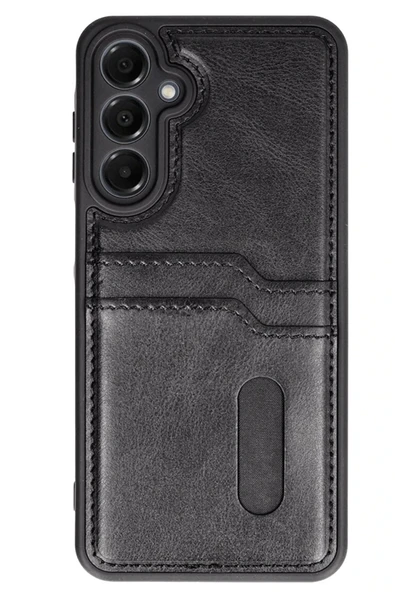 Samsung Galaxy A35 5G Kılıf Sara Kartvizitli Deri Kılıf - Siyah - Resim 2