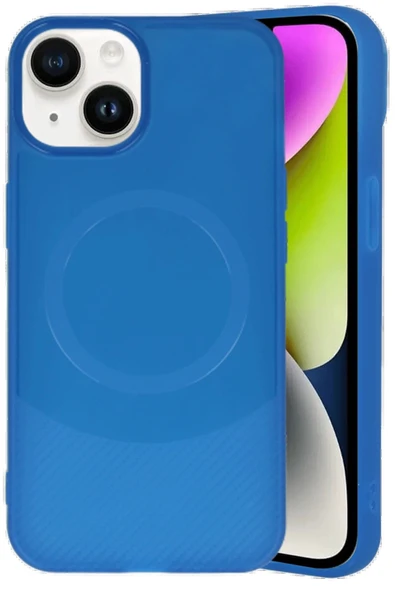 iPhone 14 Kılıf Maya Karbon Kapak - Lacivert - Resim 2