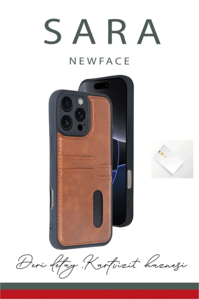 iPhone 16 Pro Kılıf Sara Kartvizitli Deri Kılıf - Siyah ürün görseli