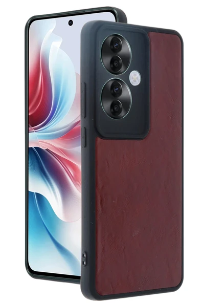 Oppo Reno 11F Kılıf Aras Deri Kapak - Bordo - Resim 3