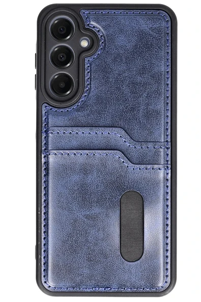 Samsung Galaxy A55 5G Kılıf Sara Kartvizitli Deri Kılıf - Lacivert - Resim 2