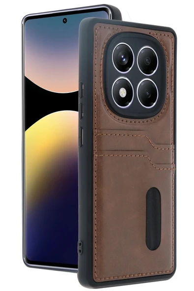 Xiaomi Redmi Note 14 Pro 5G Kılıf Sara Kartvizitli Deri Kılıf - Taba - Resim 3