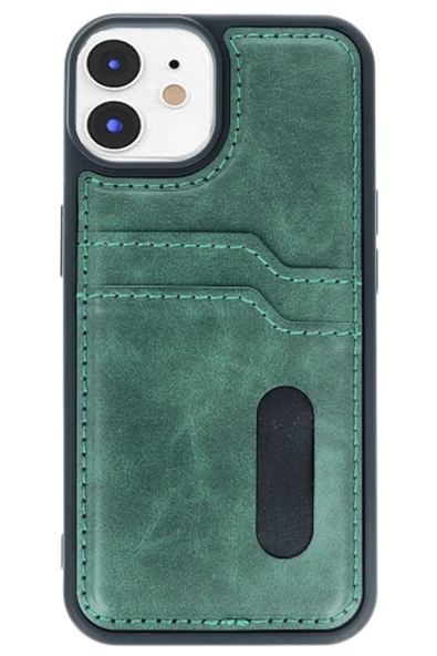 iPhone 11 Kılıf Sara Kartvizitli Deri Kılıf - Koyu Yeşil ürün görseli