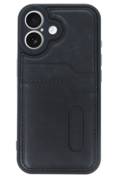 iPhone 16 Kılıf Sara Kartvizitli Deri Kılıf - Siyah - Resim 3