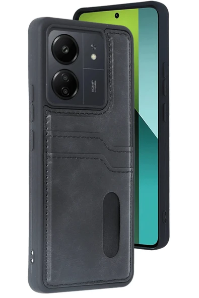 Xiaomi Redmi 13C Kılıf Sara Kartvizitli Deri Kılıf - Siyah ürün görseli