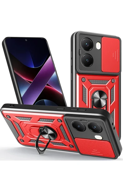 Xiaomi Poco X7 Pro Kılıf Pars Lens Yüzüklü Silikon - Kırmızı ürün görseli