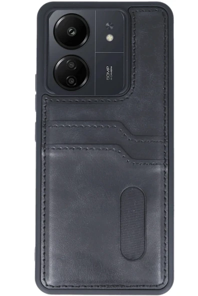 Xiaomi Redmi 13C Kılıf Sara Kartvizitli Deri Kılıf - Siyah - Resim 3