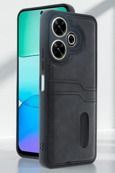 Xiaomi Redmi 13 4G Kılıf Sara Kartvizitli Deri Kılıf - Koyu Yeşil ürün görseli