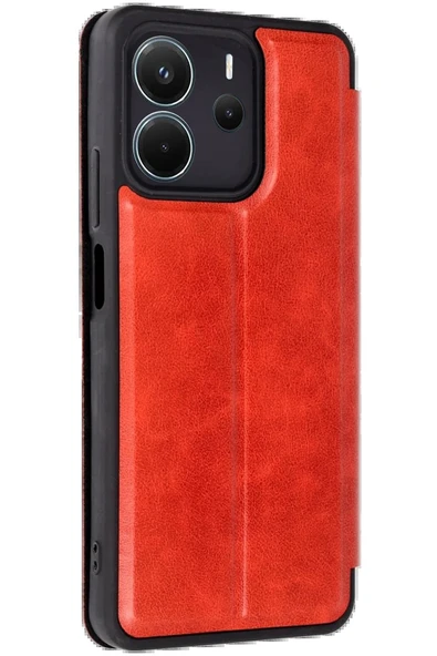 Xiaomi Redmi Note 14 4G Kılıf Flip Cover - Kırmızı - Resim 2