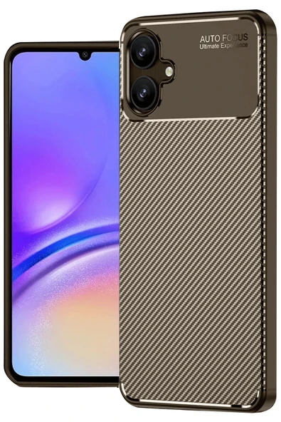 Samsung Galaxy A06 Kılıf Auto Focus Karbon Kapak - Kahverengi - Resim 2