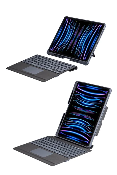T5509D iPad Pro 12.9 (2022) Kılıf Palermo Ledli Klavyeli Standlı Tablet Kılıfı - Siyah - Resim 4