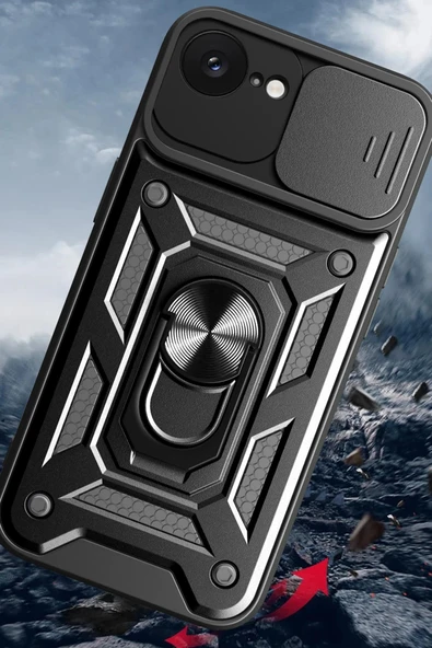 iPhone 16E Kılıf Pars Lens Yüzüklü Silikon - Kırmızı - Resim 2