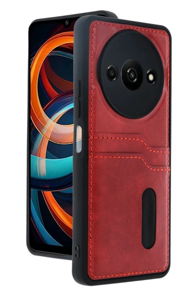 Xiaomi Redmi A3 4G Kılıf Sara Kartvizitli Deri Kılıf - Kırmızı ürün görseli