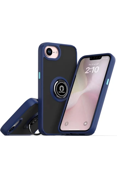 iPhone 16E Kılıf Montreal Yüzüklü Silikon Kapak - Lacivert ürün görseli