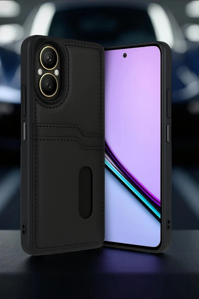 Realme 12 Lite Kılıf Sara Kartvizitli Deri Kılıf - Kırmızı - Resim 2