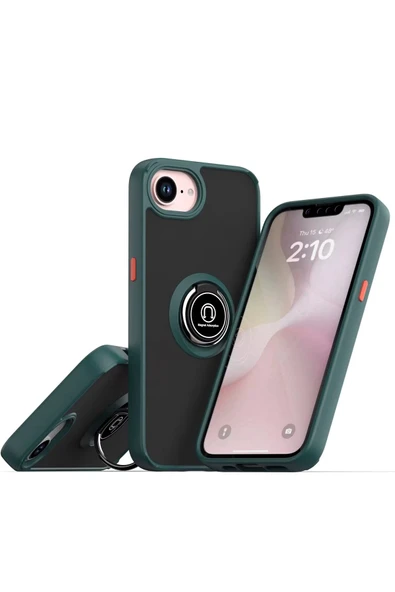 iPhone 16E Kılıf Montreal Yüzüklü Silikon Kapak - Yeşil ürün görseli