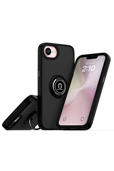 iPhone 16E Kılıf Montreal Yüzüklü Silikon Kapak - Siyah ürün görseli