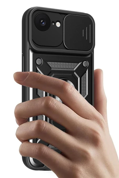 iPhone 16E Kılıf Pars Lens Yüzüklü Silikon - Kırmızı - Resim 4