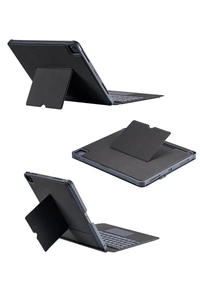 T5509D iPad Pro 12.9 (2022) Kılıf Palermo Ledli Klavyeli Standlı Tablet Kılıfı - Siyah - Resim 3