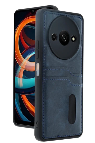 Xiaomi Redmi A3 4G Kılıf Sara Kartvizitli Deri Kılıf - Lacivert ürün görseli