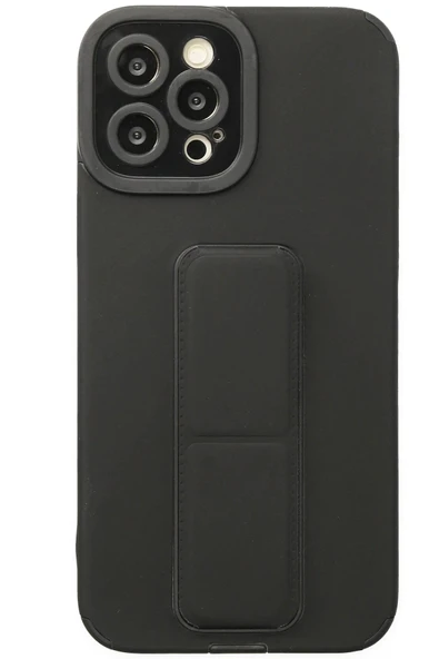 iPhone 12 Pro Kılıf Mega Standlı Silikon - Siyah - Resim 4