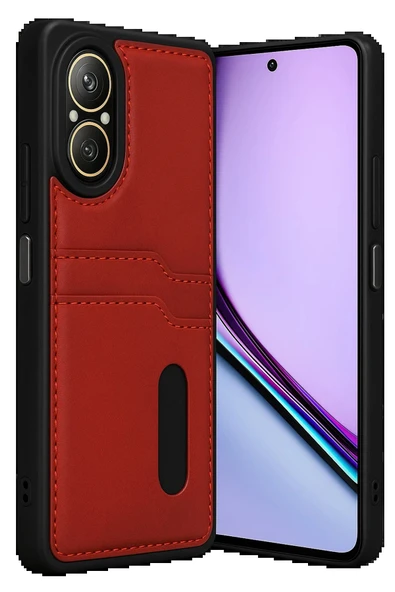 Realme 12 Lite Kılıf Sara Kartvizitli Deri Kılıf - Kırmızı ürün görseli