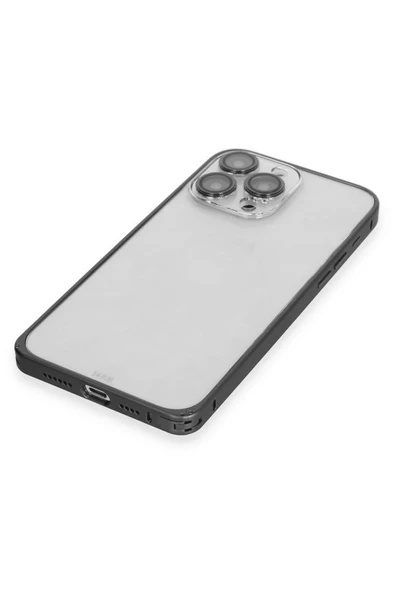 iPhone 15 Pro Max Metal Bumper Mat Kapak - Siyah - Resim 5