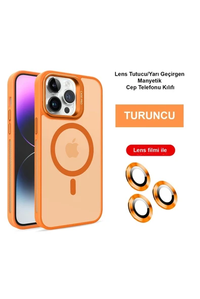 iPhone 14 Pro Max Kılıf Flet Lens Magsafe Kapak - Turuncu ürün görseli