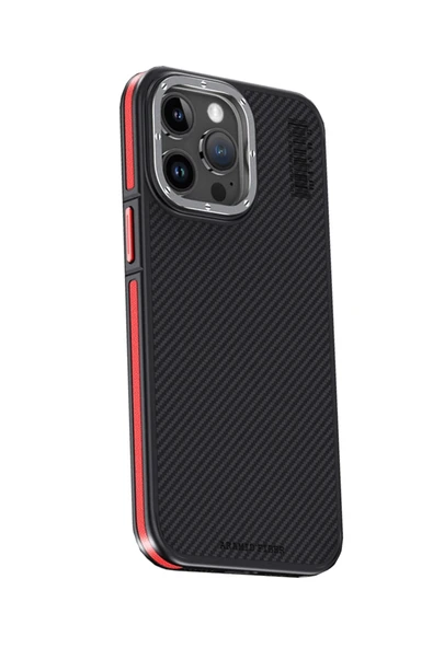 iPhone 15 Pro Max Kılıf Aramid 600D Kevlar Karbon Fiber Magsafe Kapak - Kırmızı ürün görseli