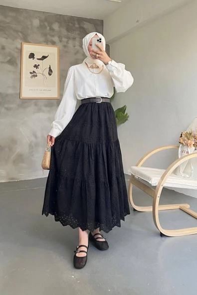 Nakış Detaylı Kat Kat Uzun Etek DNV-000109