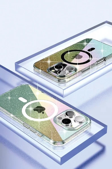 iPhone 14 Pro Max Rasasi Simli Magsafe Kapak - Şeffaf - Resim 5