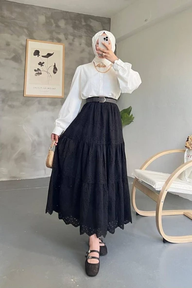 Nakış Detaylı Kat Kat Uzun Etek DNV-000109 - 2