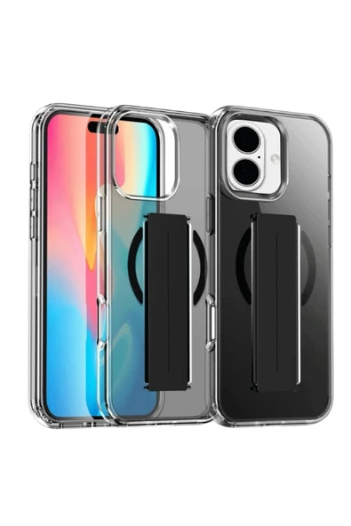 iPhone 16 Kılıf Alfa Magsafe Standlı Kapak - Siyah ürün görseli
