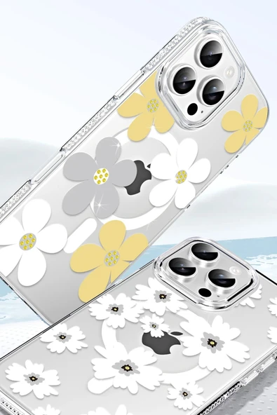 Apple iPhone 14 Floral Magsafe Kapak - Beyaz - Resim 3