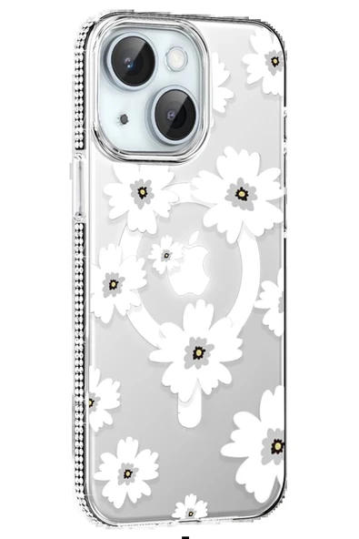 Apple iPhone 14 Floral Magsafe Kapak - Beyaz ürün görseli