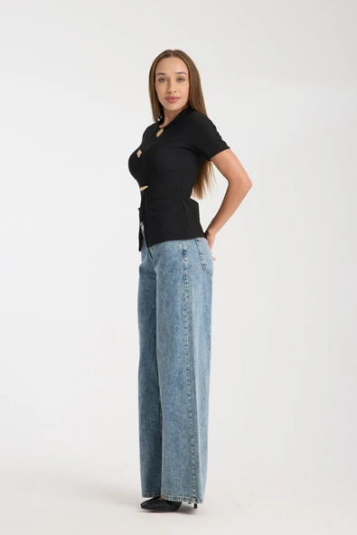 Metal Aksesuarlı Kısa Kollu Fit Bluz DNV-000104 - 4